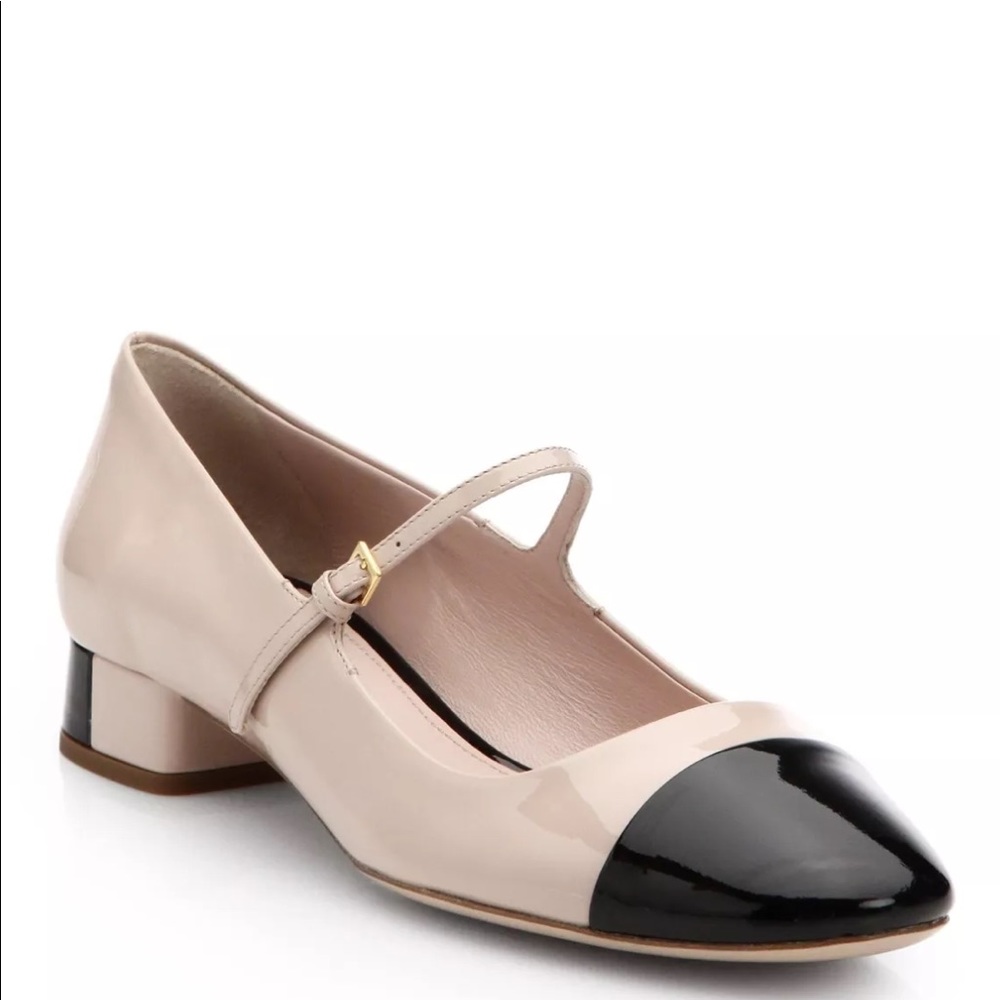 Miu miu Two Tone Patent Mary Janes Black Beige